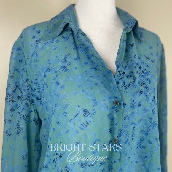 Extremely Rare Blue Silk Blouse Button Down ASO Lorelai Gilmore Girls Vintage - Picture 9 of 9